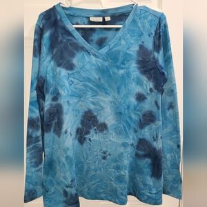 LOGO Lounge Vibrant Blue Tie-Dye Long Sleeve Women's Top